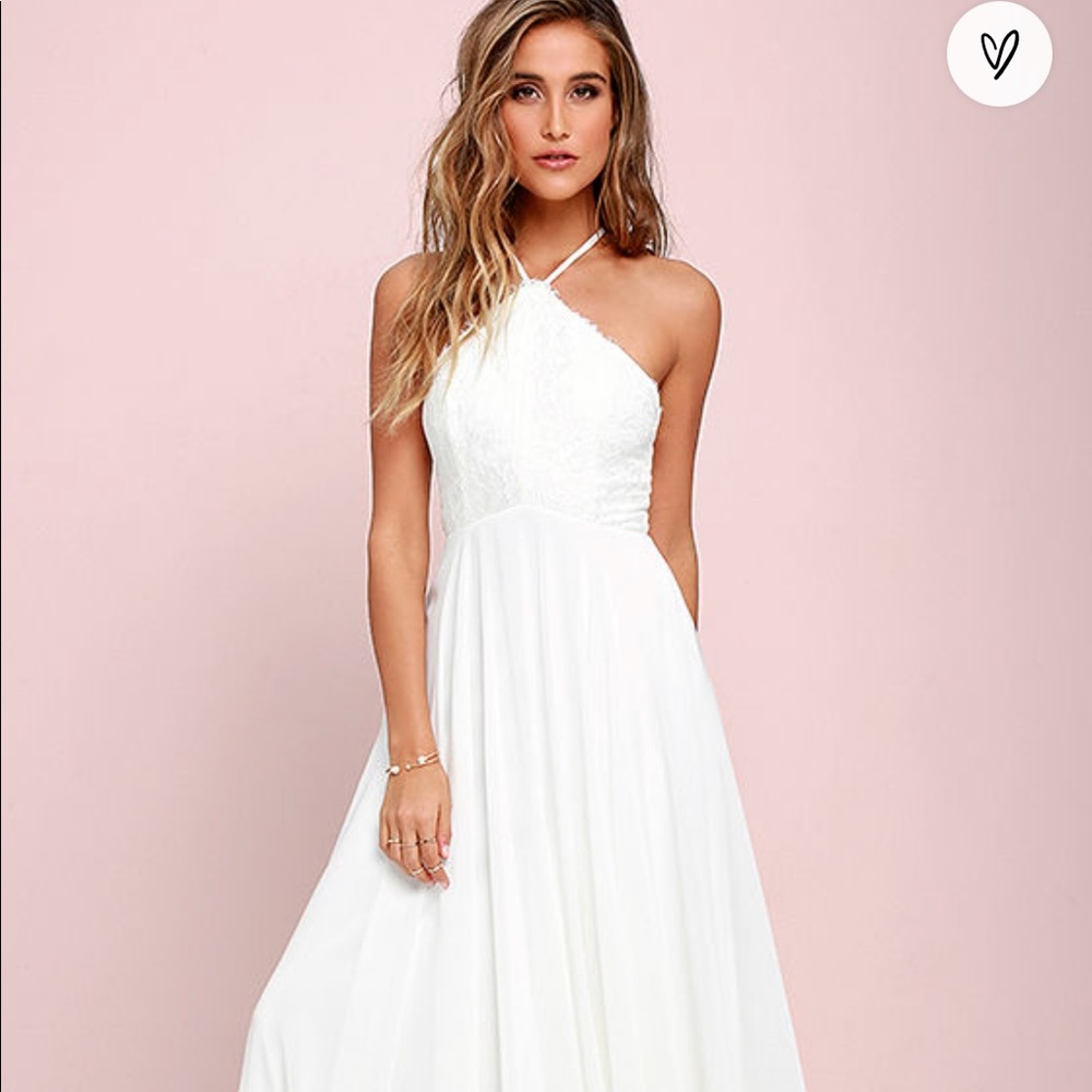 Lulu’s Ivory Enchantment Chiffon Maxi Dress XS
